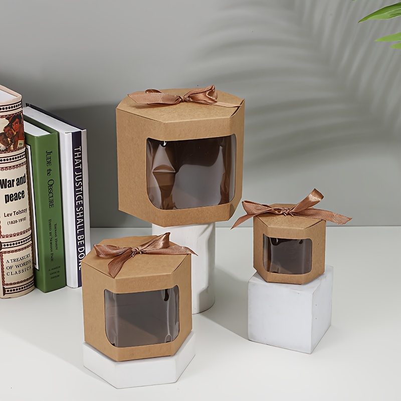 TEMU Cajas de Papel Transparente Hexagonales 5 Piezas, y Marrón, Empaque para Regalos de Boda, , Fiestas de Halloween y Navidad
