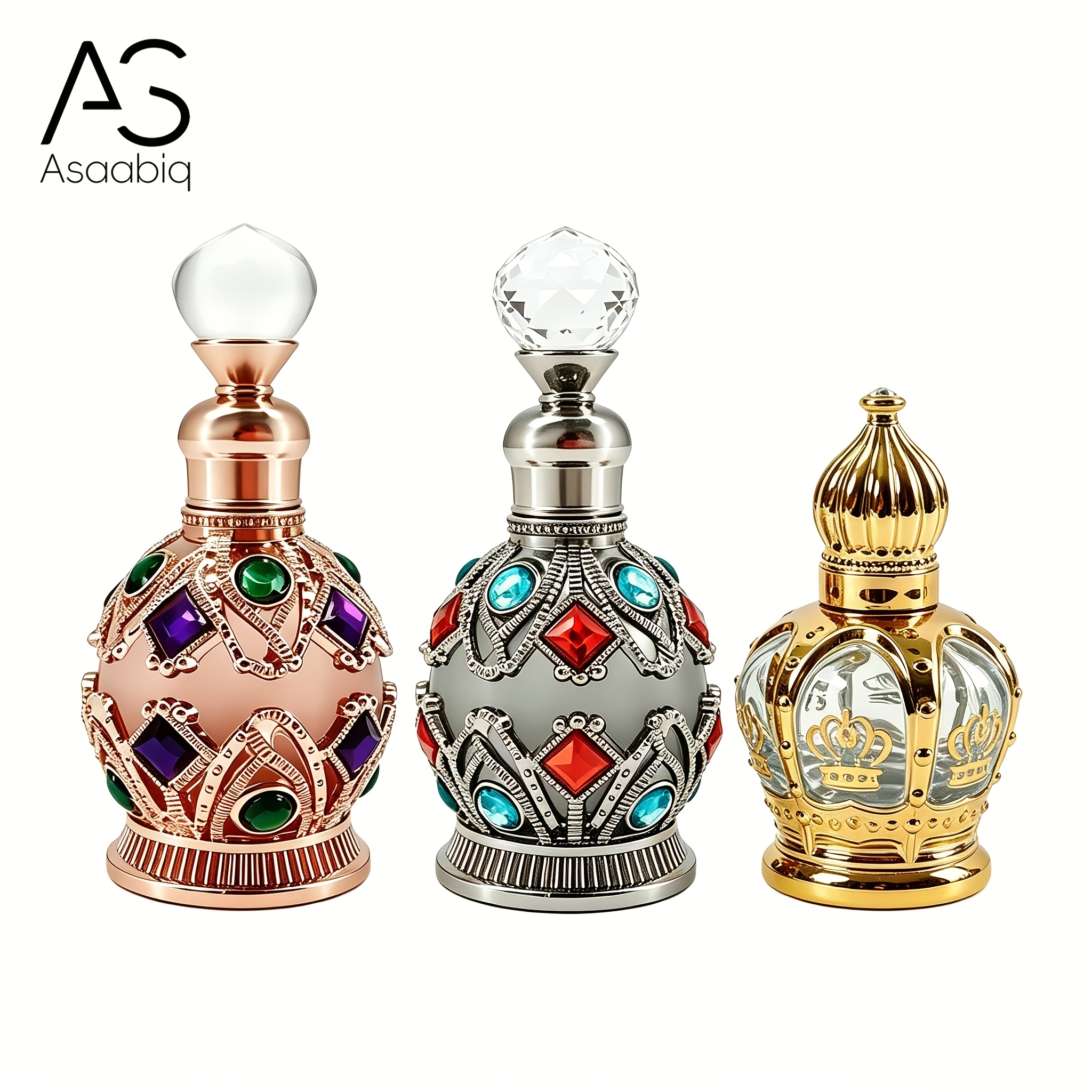3pcs Set Gilded Gemstone Middle Eastern Vintage Women's Perfume, Floral-fruity- Fragrance, Portable, Long-lasting Scent, Ideal Gift For Christmas / Valentine's Day / Mother's Day / New Year
