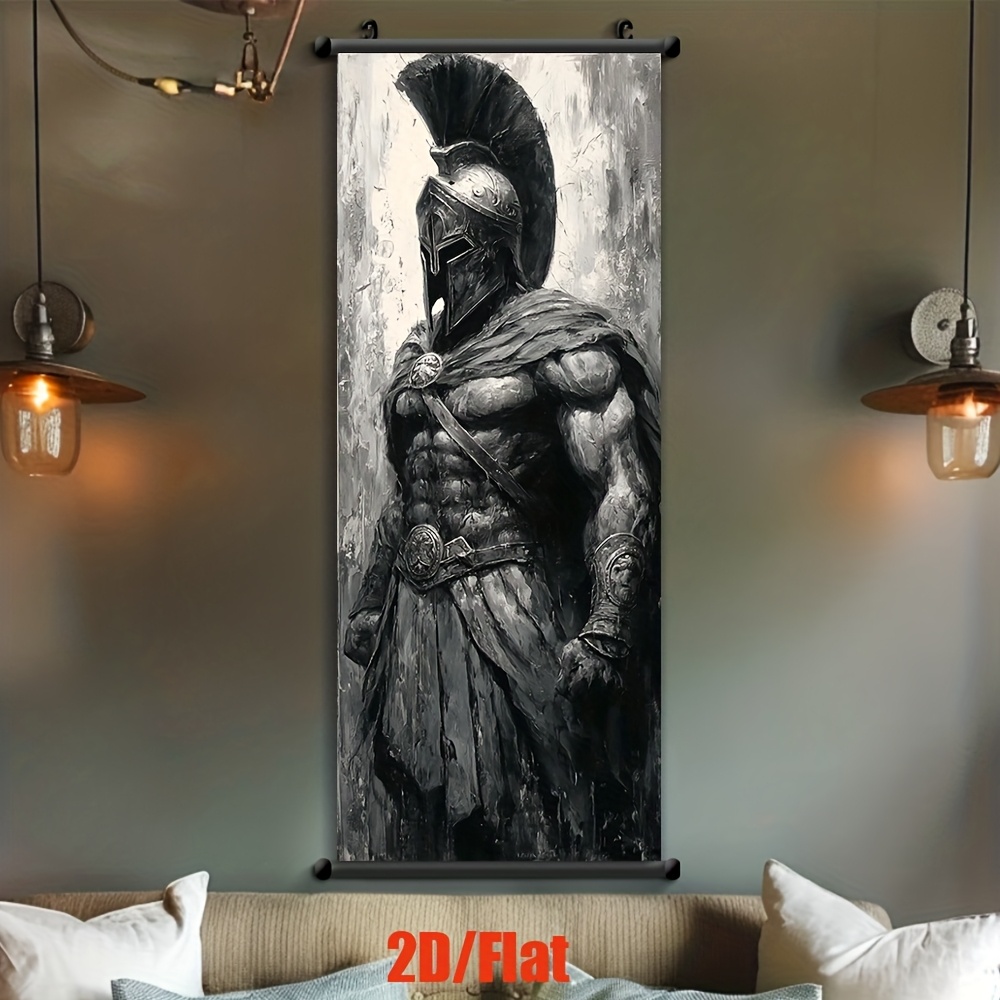 TEMU 2d Flat, 2d Flat [jit]1pcs, 2d Flat, Scroll Poster, A Black And White Spartan, Posters And Printed Materials, Living Room, Office Decor, Wall