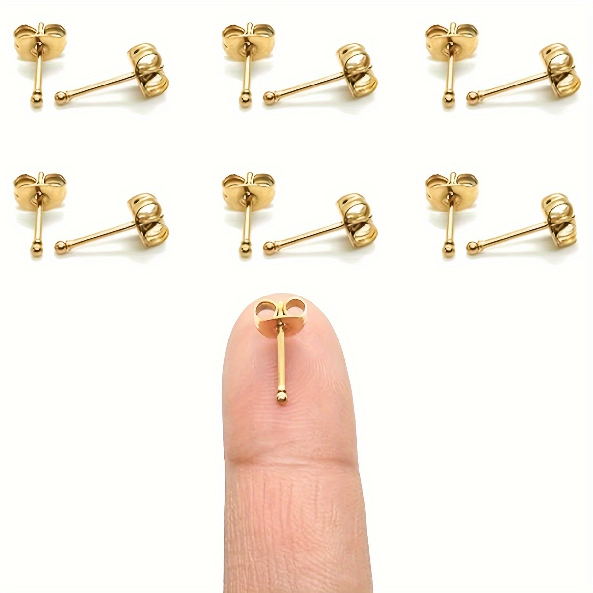 

12pcs Stainless Steel Stud Earrings Set For - 2mm Tiny Ball Design, , & Piercings