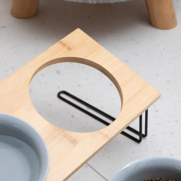 ceramic elevated cat bowls small dog bowls 15 tilted raised pet bowl with solid wooden stand to protect spine water and food feeder for cat and dog pack of 2 Product details 3