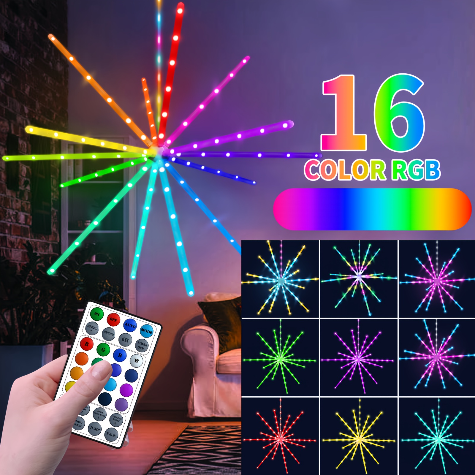 TEMU 114-led Hanging Shooting Star Lights With Remote Control, 8 Lighting & Firework Effects - Portable Star Projectors Suitable For Yard, Camping, Party, Christmas (rgb)