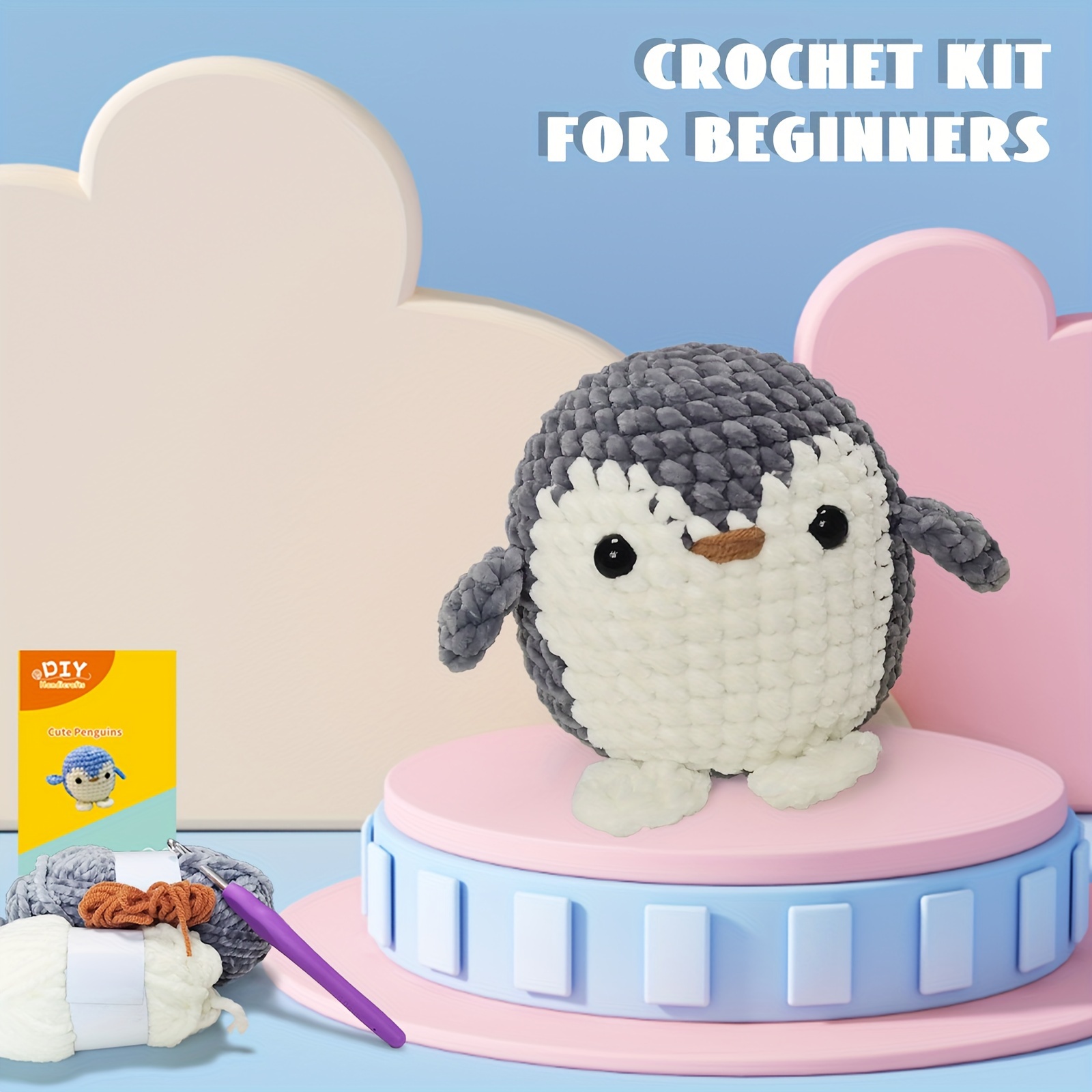 

Beginners Crochet Kits, Superior Grey Penguin, With Step-by-step Video Tutorials In English, English Instructions, And Accessories (tool Accessories Colors Random )