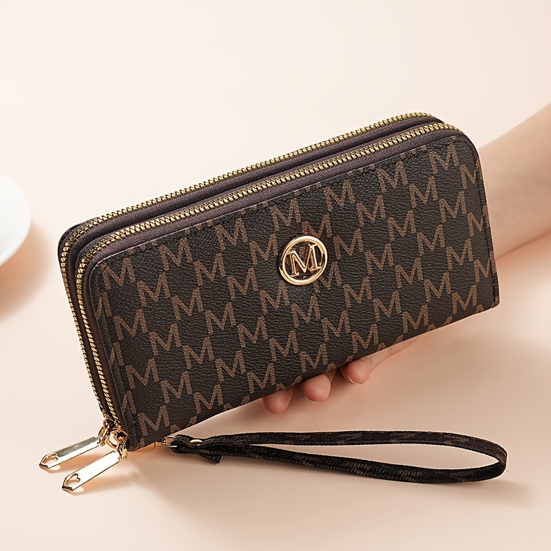 TEMU Women' Zipper Wristlet Clutch, Women's Wallet, Print Clutch Purse With Golden Metal Logo, Large Capacity Phone Holder, Multi-functional Card &