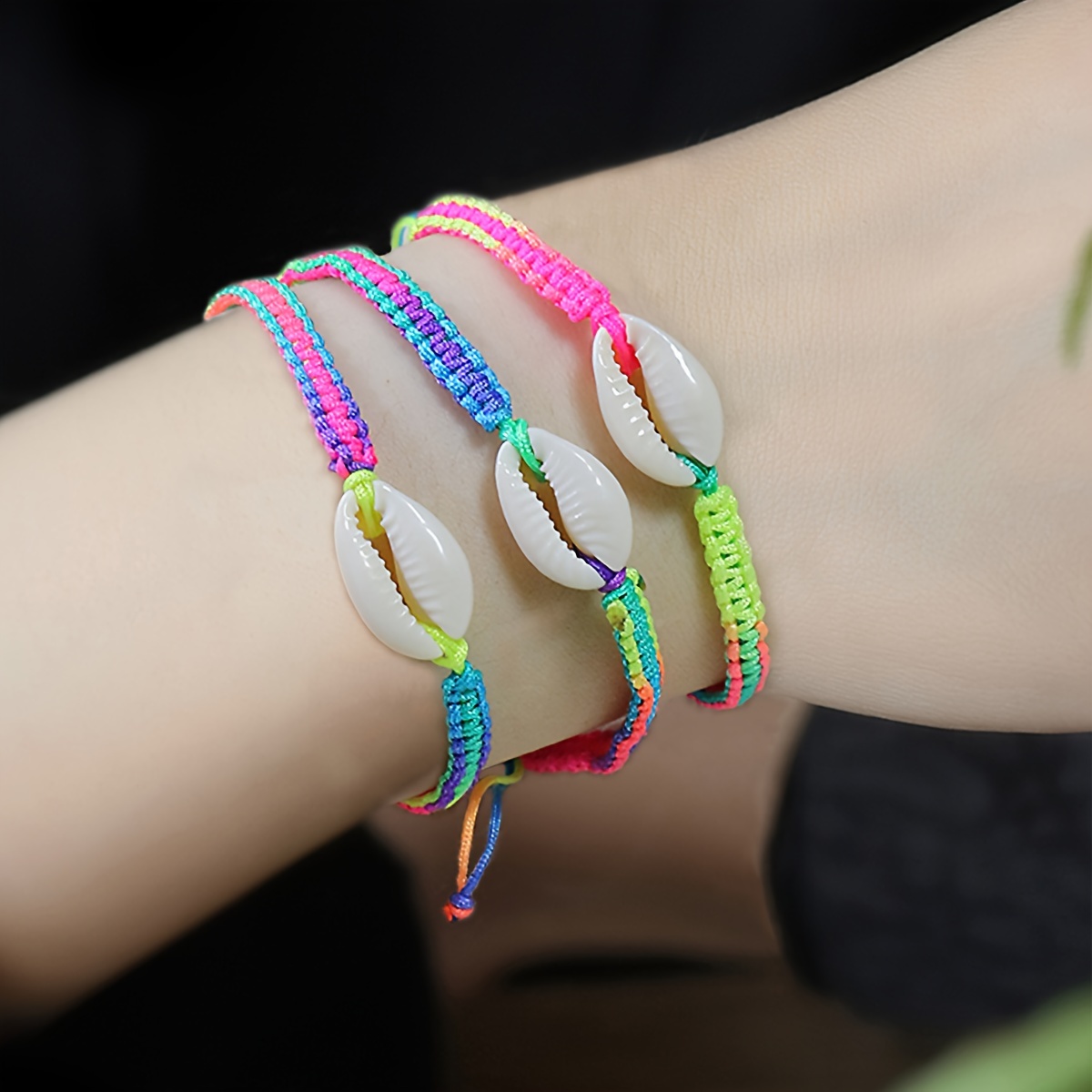 

3pcs Boho Vacation Ocean Style Hand Rope Multi Piece Colorful Handwoven String Bracelet, Natural Shell Adjustable Slider Bracelet Set Cute Beach Dress Up Travel Daily Wearing Hand Jewelry