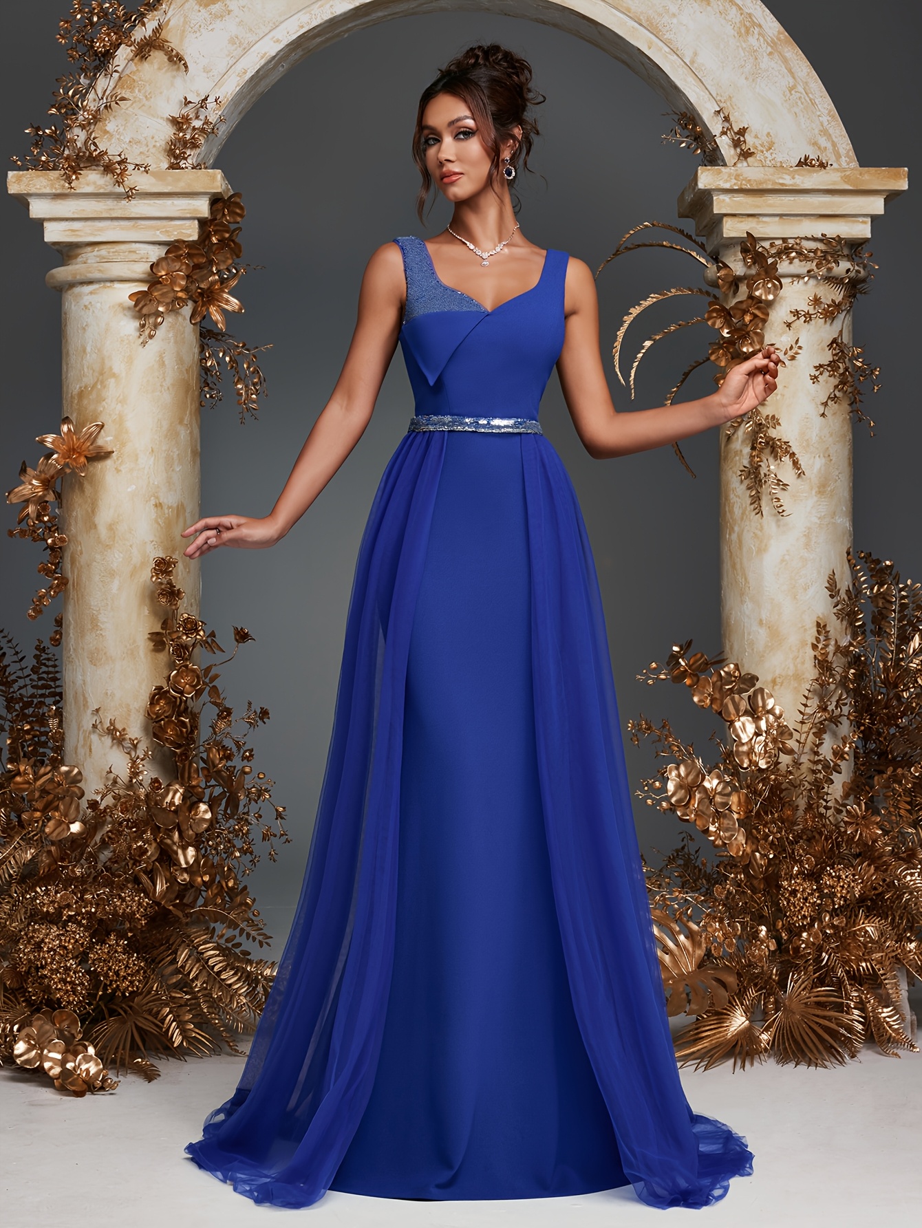elegant luxury royal blue formal dress diamond waist Temu United