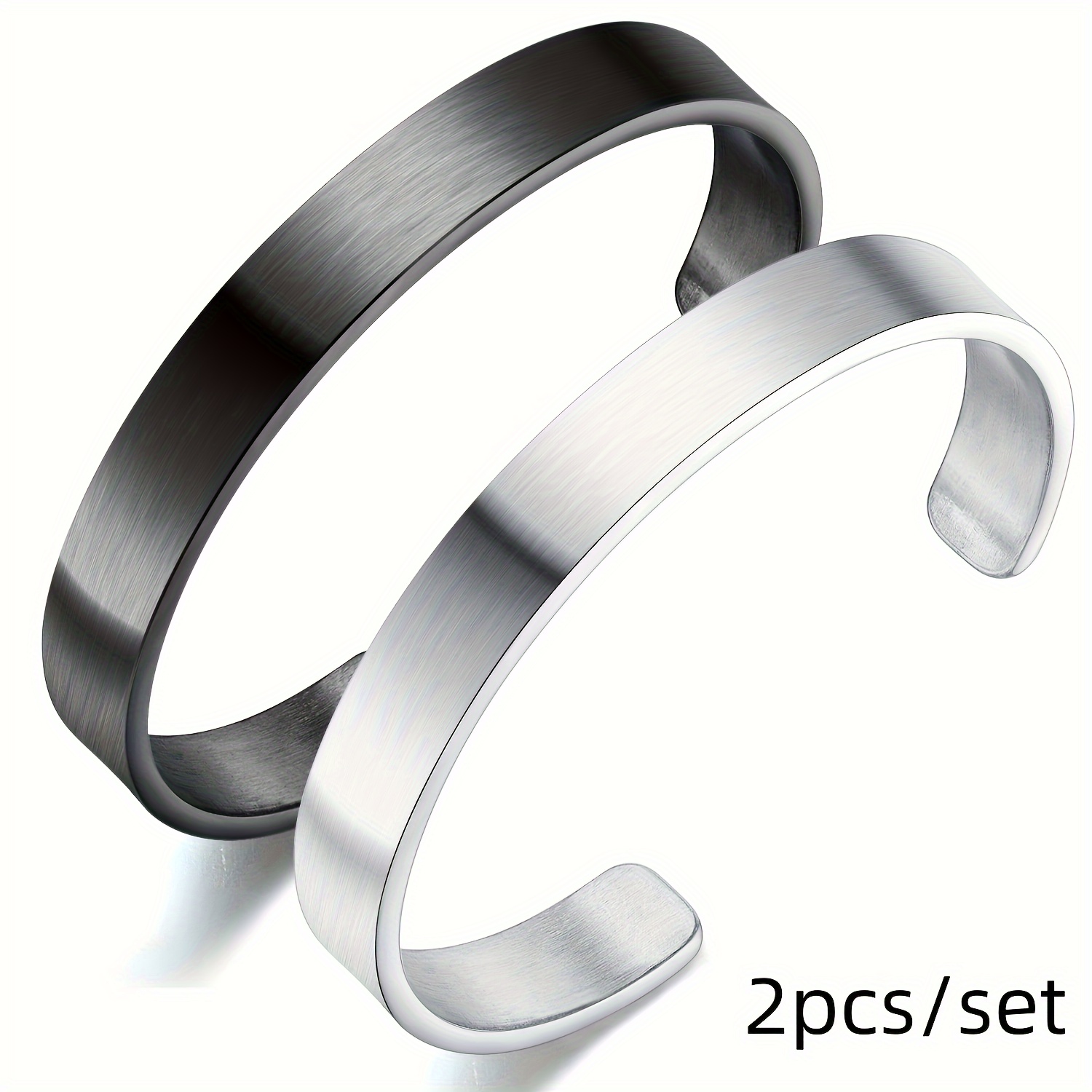 

2pcs/set High Quality Polished Stainless Steel Opening Adjustable Bracelet Men Women Fashion Casual Party Jewelry