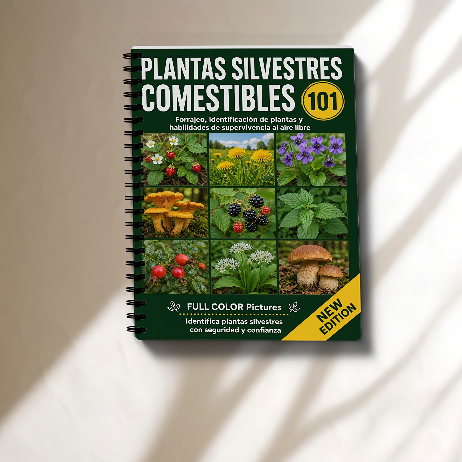 TEMU Cuaderno de aprendizaje de plantas comestibles, edición en español, registro de hierbas , frutas y hongos, clasificador y rastreador, estudio de