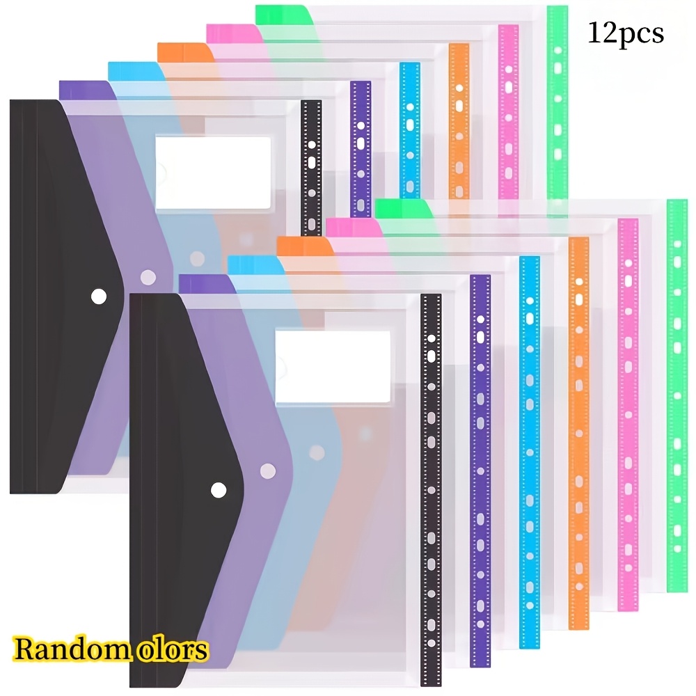 E-shop 6er-/12er-Pack erweiterbare A4-Aktentaschen, 11-Ring-Lochung & Schnappverschluss | Strapazierfähiger Polypropylen-Organizer für Schule, Büro,