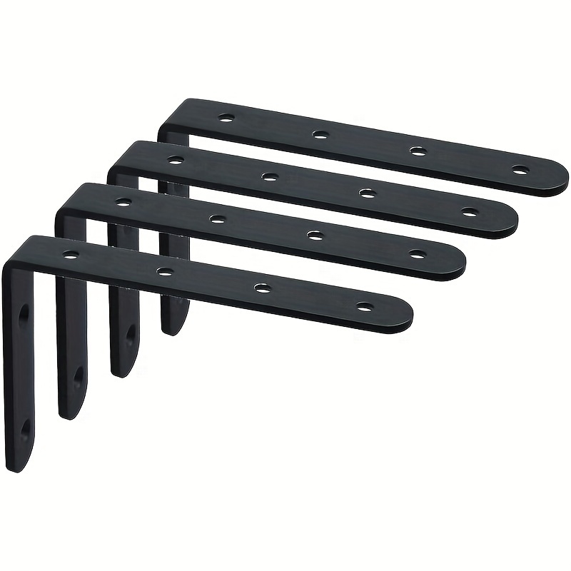 Image of Heavy-duty Iron Floating Shelf Brackets - 4pcs Black Set, 5x3 Inch, Versatile & Space- For