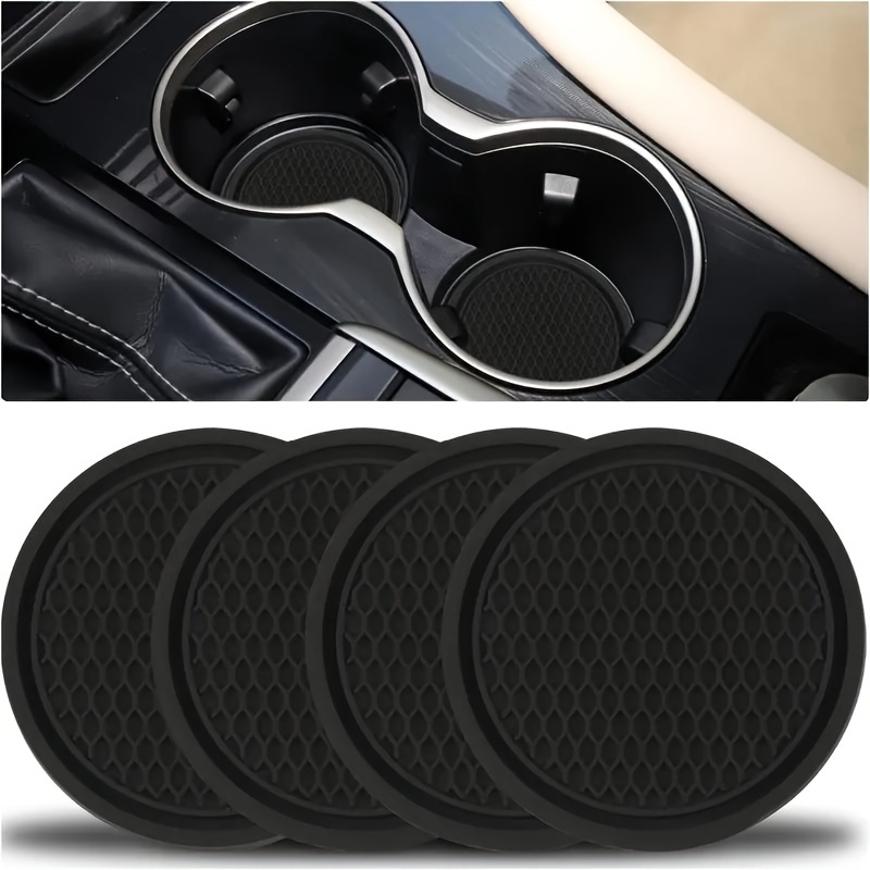 

2/4pcs Black Pvc Car Coasters - Universal Non-slip Cup Holder Mats With Decorative Embedded Designs - Auto Interior Accessories & Kitchen