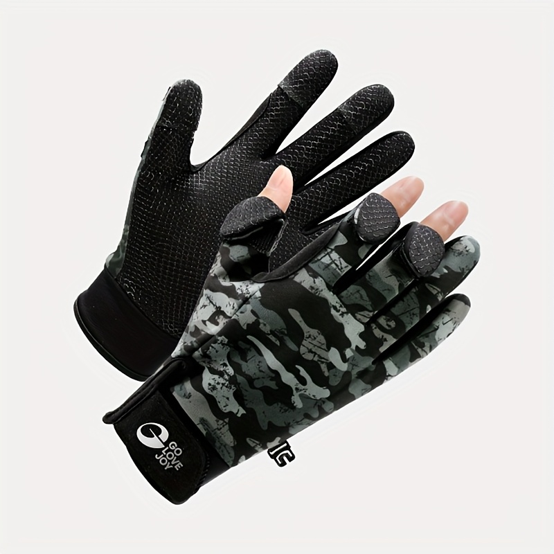 Image of 1 Pair Spring Autumn Style Fishing Gloves Outdoor Cycling Angling Anti-slip Wear-resistant Fleece Warm Lure Gloves Fingerless Touchscreen