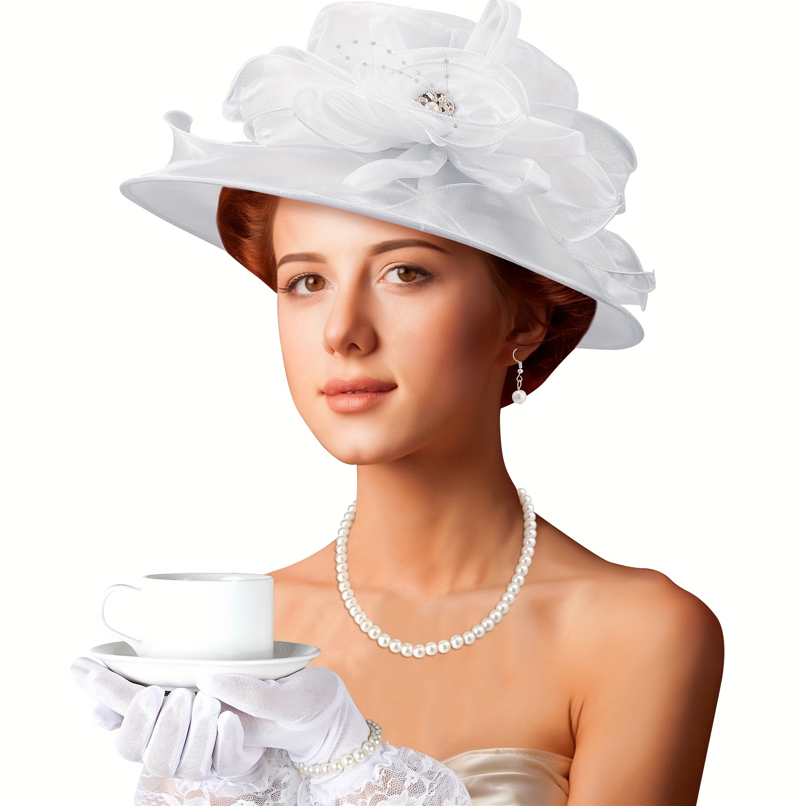 5pcs fascinator hat women tea party hat gloves set wide brim 