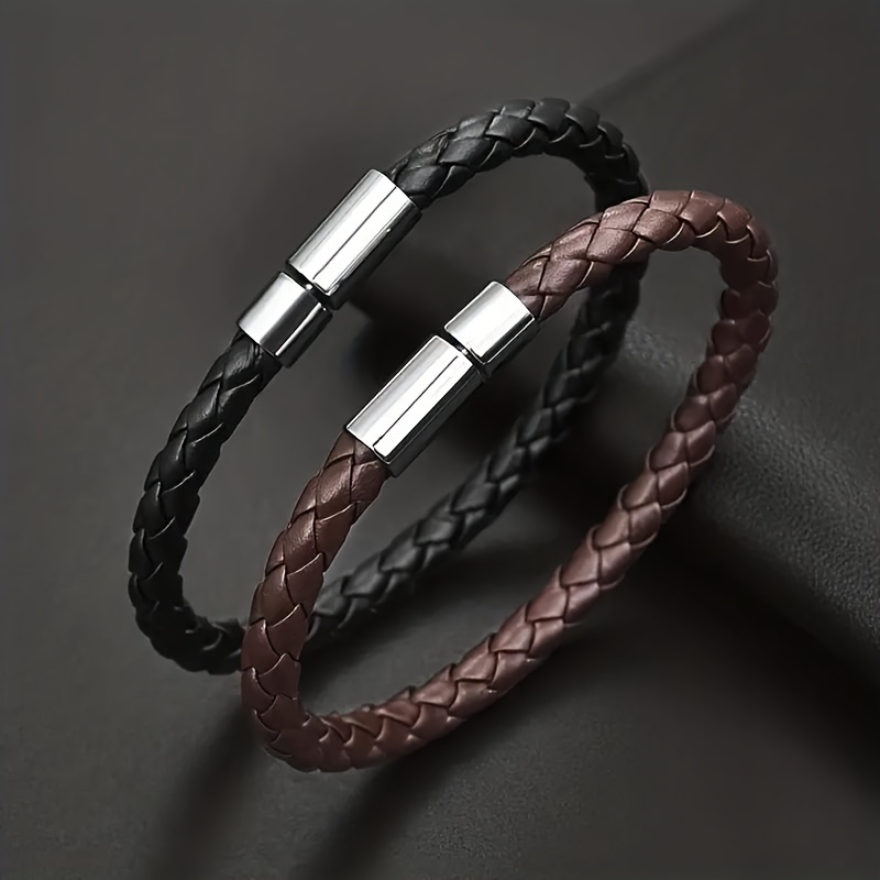 

2pcs Men's Trendy Retro Braided Detail Bracelets, Gift For Family And Friend, Holiday Birthday Gift For Boyfriends