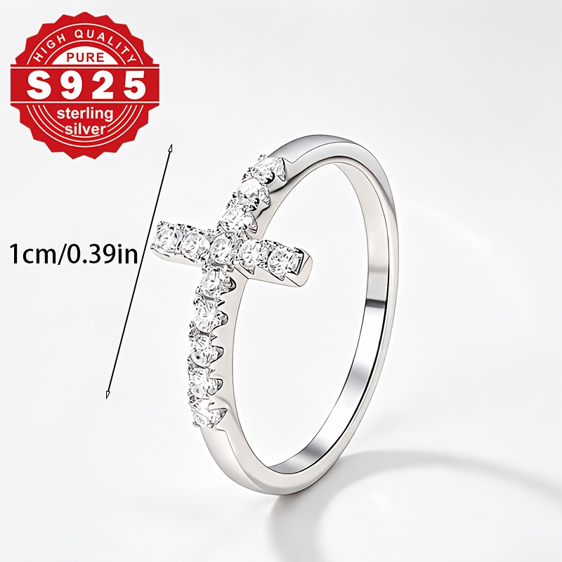 Women's S925 Silver Simple Cross Design Ring