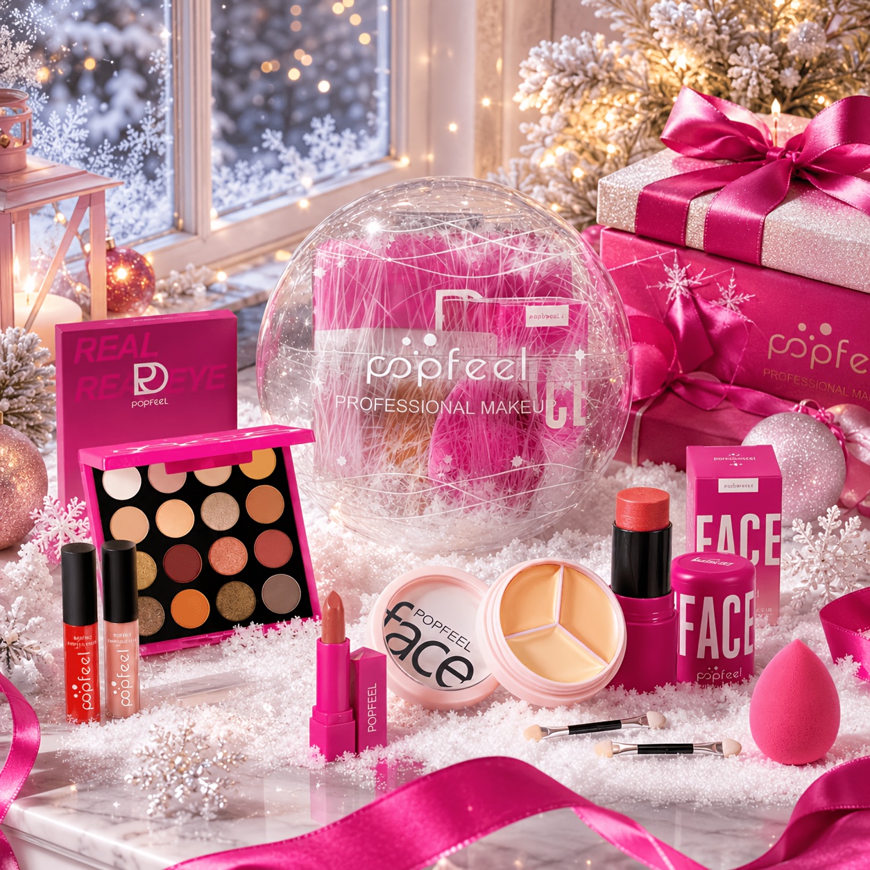 TEMU The Spherical Packaging Makeup Set Features Pink Stage Lipstick, Lip Gloss, Blush, Eyeshadow, And Concealer, Making It A Unique Gift Box Perfect