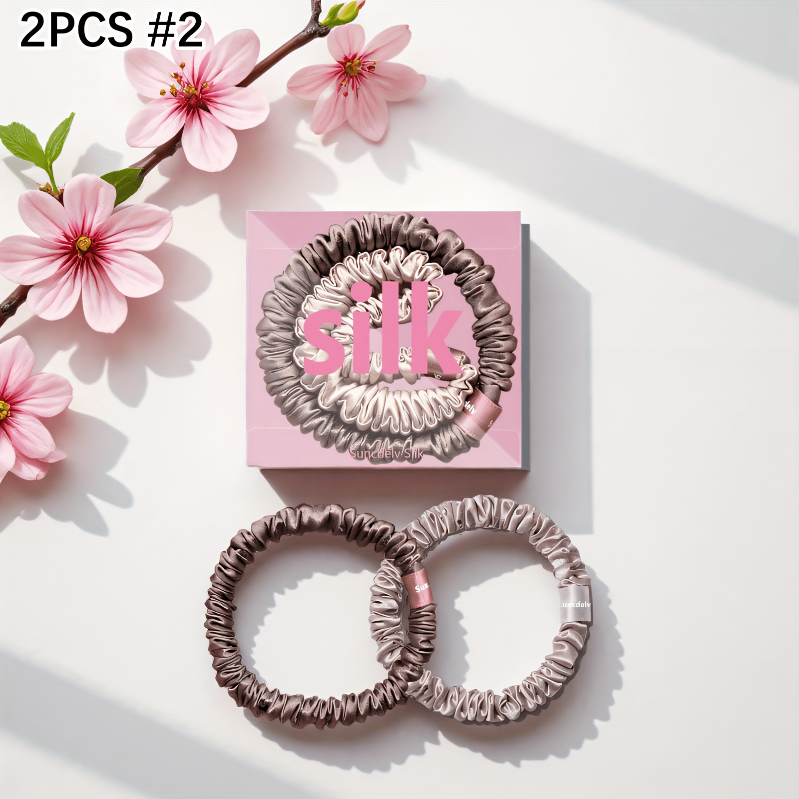 E-shop 2 Stück 100% Reine Maulbeerseide Haargummis Seidenhaarbänder Pferdeschwanzhalter Einfarbige Natürliche Haaraccessoires 22Momme