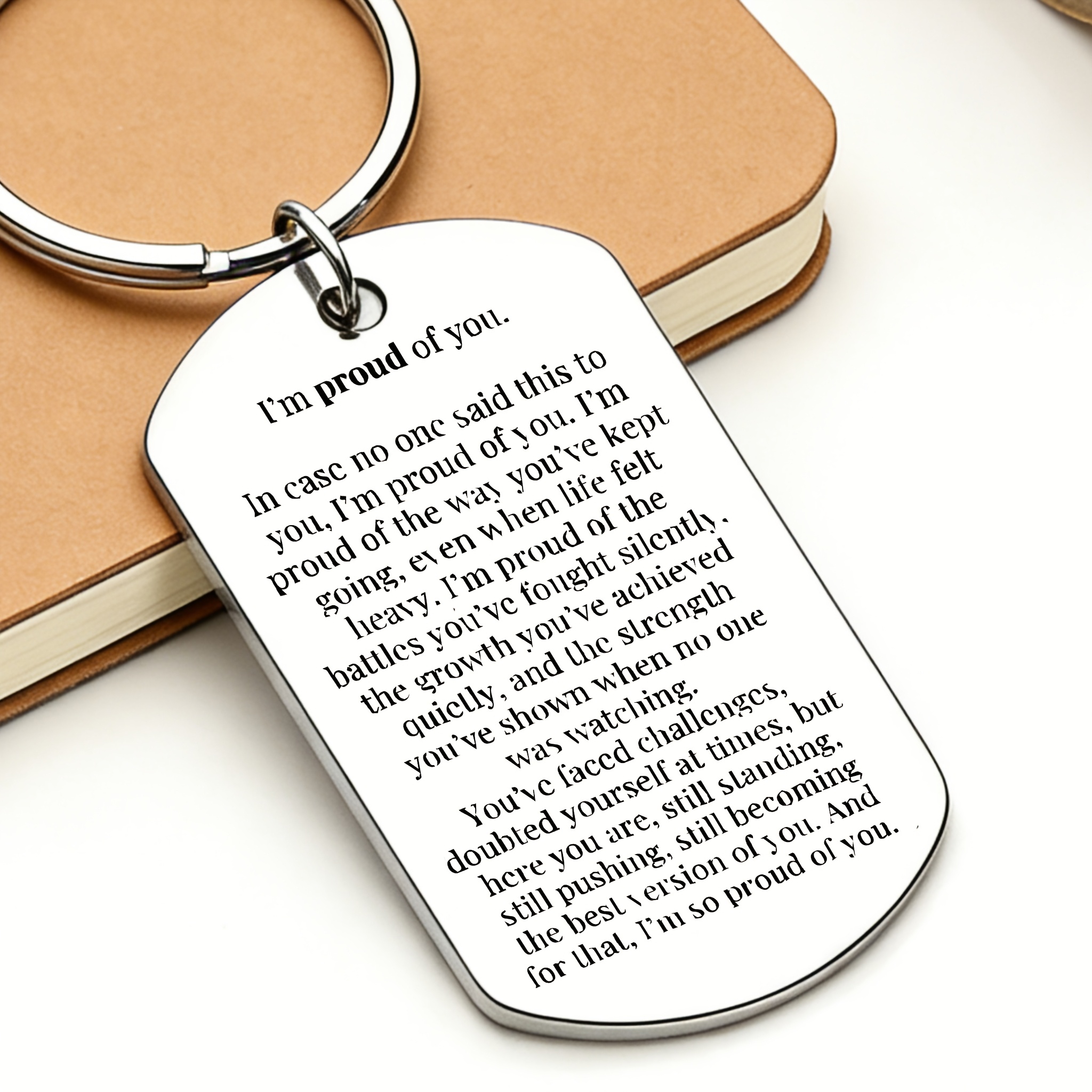 TEMU 1pc "" Stainless Steel Keychain Suitable For, Students, Professionals - Minimalist Encouragement Gift With Full-text Motivational Message, For
