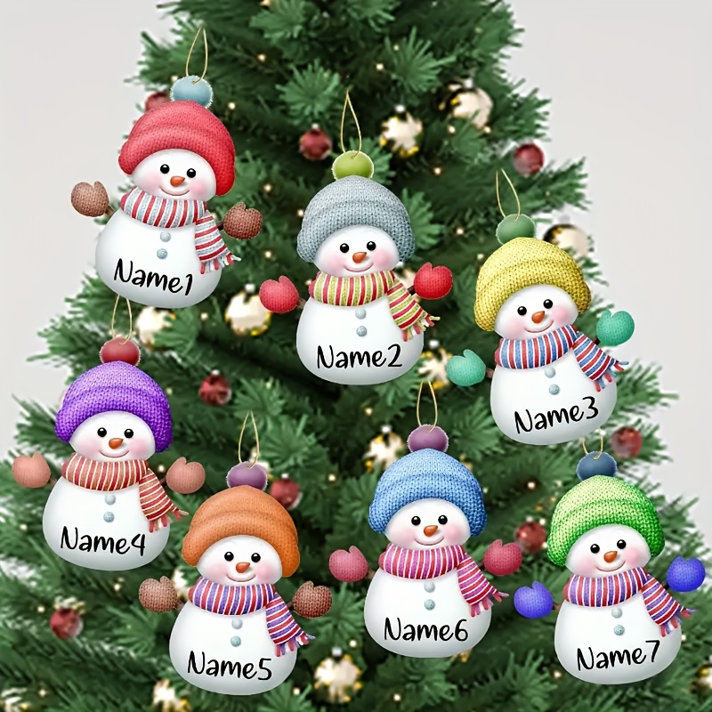 

Customizable Snowman Acrylic Ornaments With Knit Hats - Personalized Name Decor For Christmas, Hanukkah & Thanksgiving - Holiday Gift Set, Random Colors, Holiday Decorations