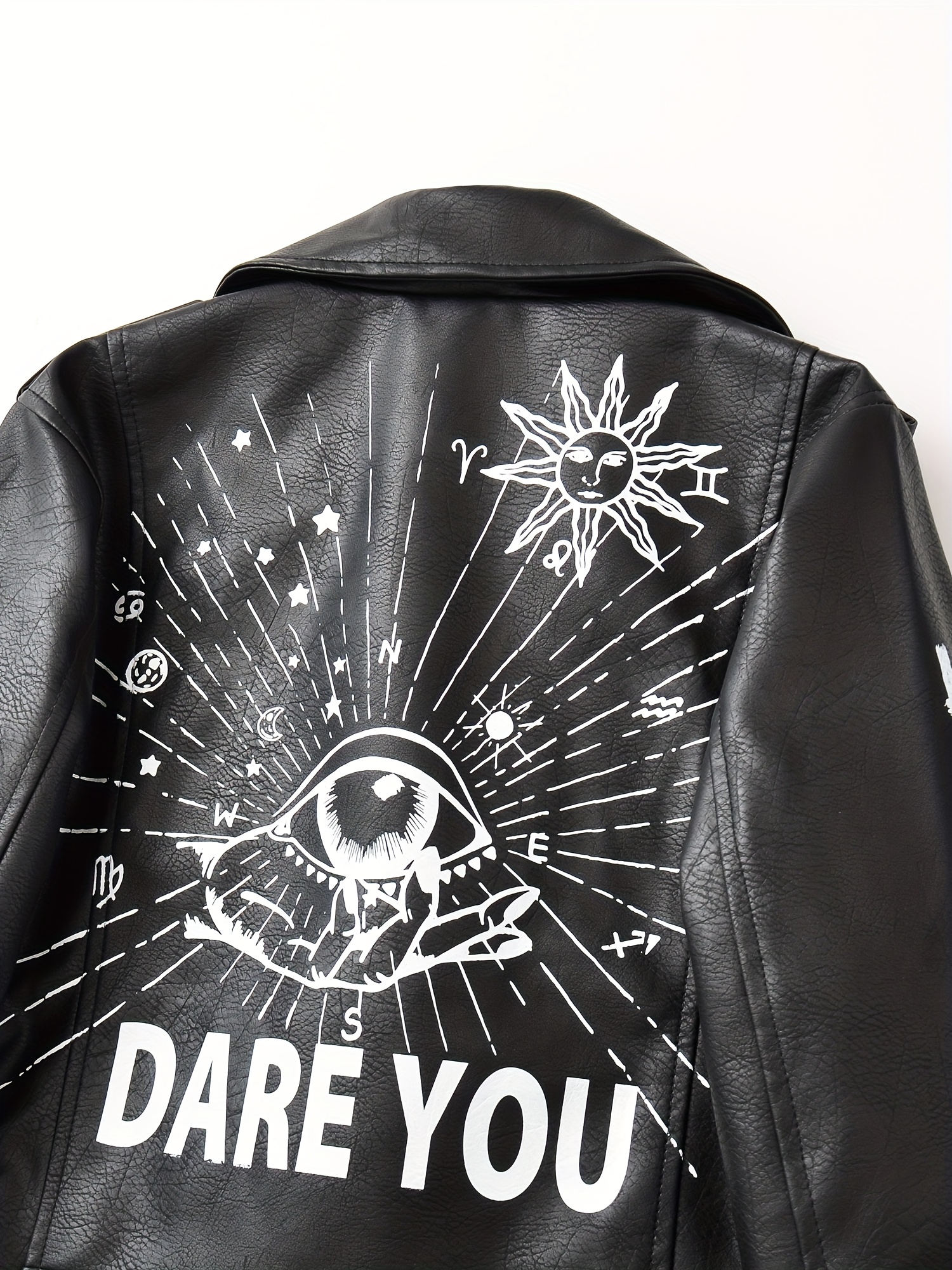 womens black faux leather jacket print motorcycle - Temu South Africa