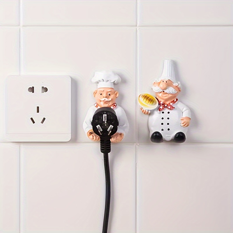 Cartoon Power Cord Storage Rack Chef Plug Hook Strong Adhesive Hook  Creative Plug Finishing Bracket Shelf Holder Wall Mounted