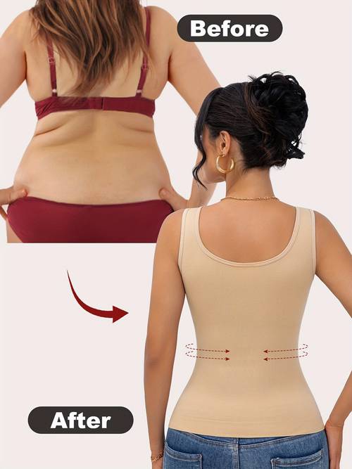 high support seamless tummy control top breathable rib design no padding posture back support shaping solid color high fabric