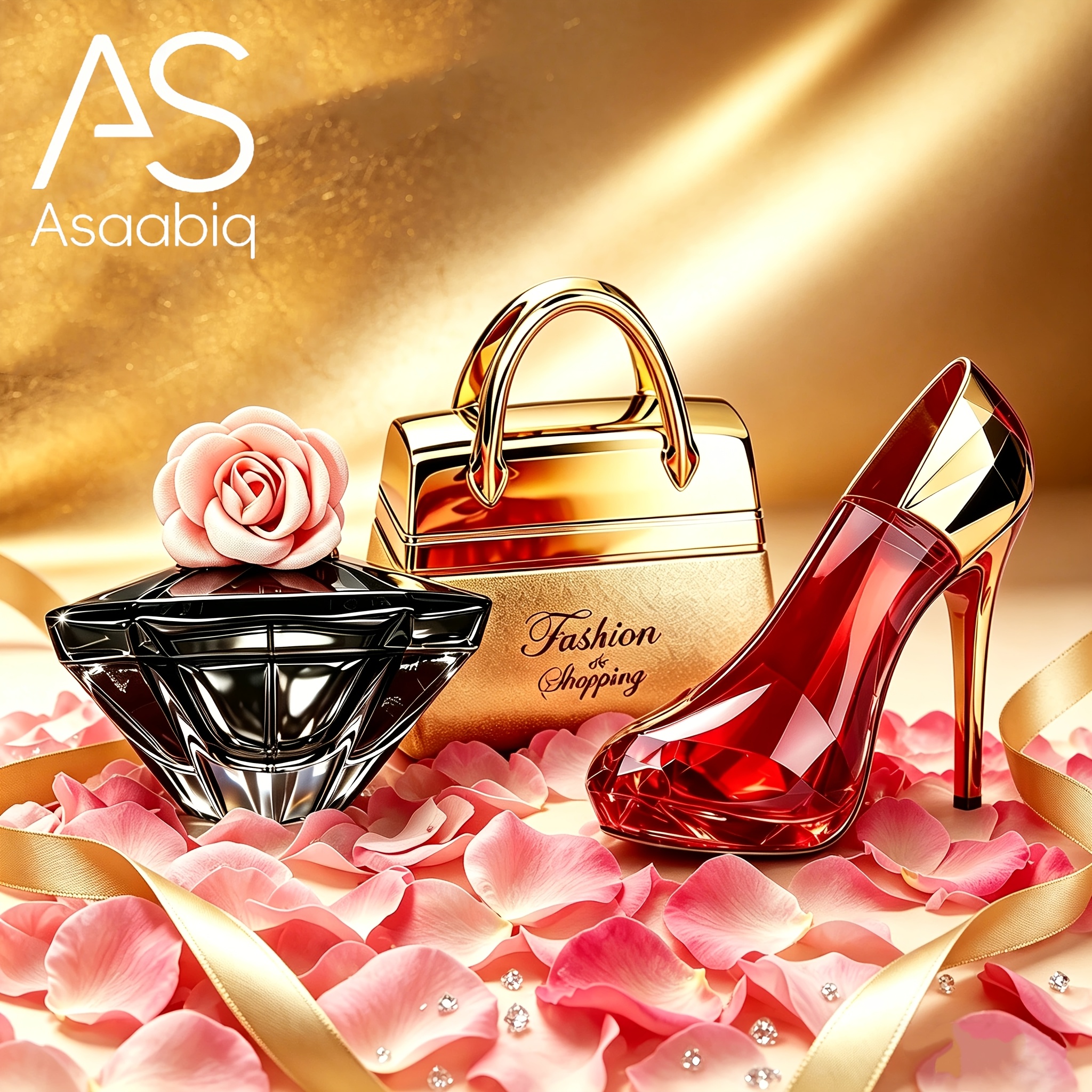 Image of 3pcs Luxury Women's Perfume Set. Rose, Golden Glitter Handbag & Red High Heel Bottles. Citrus & Scents, Long-lasting. Ideal Gift For Christmas, Valentine's Day, New Year & Mother's Day.