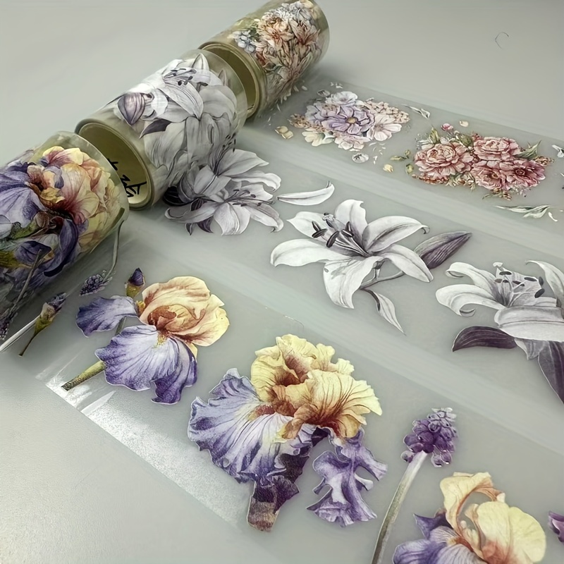 

Waterproof Flower Pet Tape, 2m Decorative Floral Adhesive Roll With Release Paper, Ideal For Scrapbooking, Journaling & Diy Crafts - Ceenie Floral Washi Tape Set