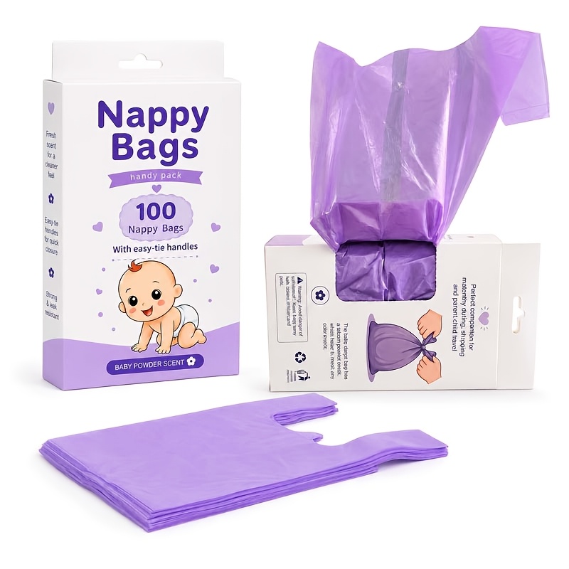 TEMU 100pcs/pack Heavy-duty Scented Diaper Disposal Bags With Odor-sealing Technology & Thickened Vest-style Suitable For Waste, Portable Trash Bags