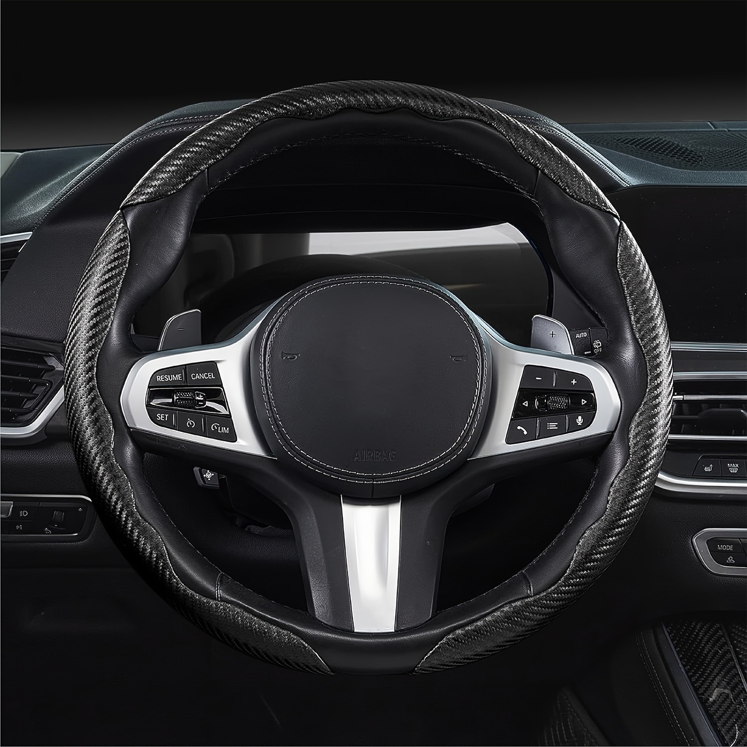 

3pcs/set Carbon Fiber Matte Clasp Steering Wheel Cover, Anti-slip, Universal Size (15.16in/38.5cm), 4 Seasons Car Wheel Protector