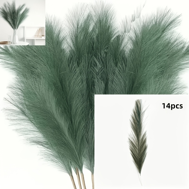 TEMU 14 Piante Artificiali di Cannuccia Verde, 16,5 Pollici, Cannucce Verde Scuro, Stile Boh矇mien, Adatte per Decorazioni per Feste, Natale, e