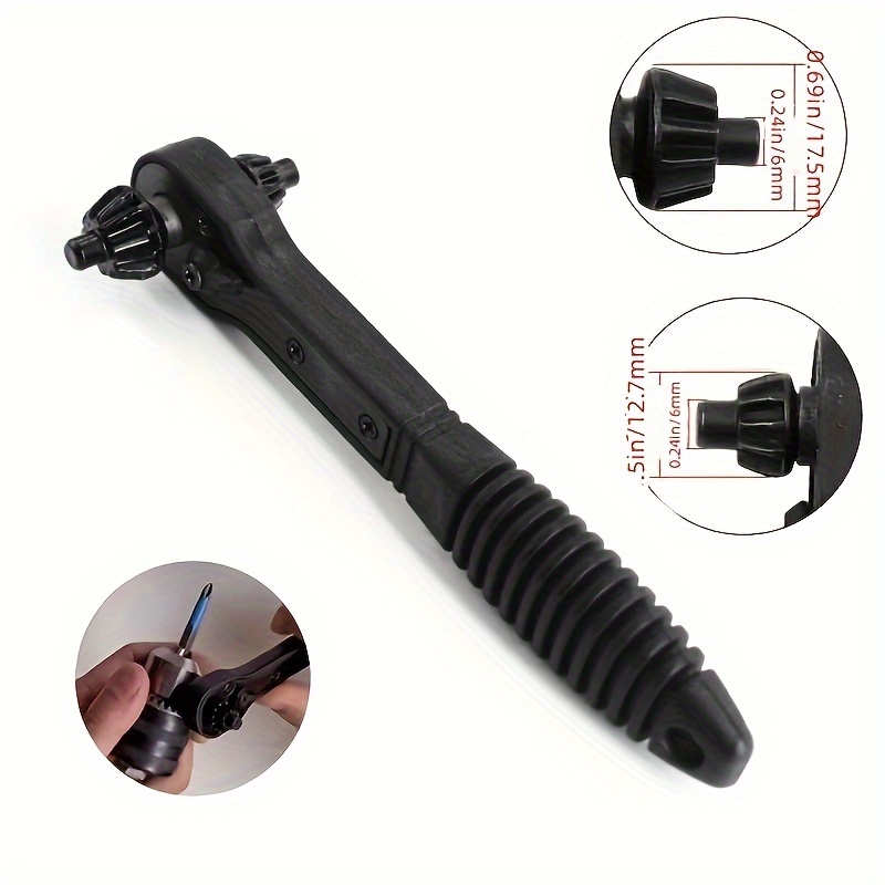 

2-in-1 Drill Wrench Ratchet , Universal Hand Tool, Black Reversible Ratcheting Wrench For Drill Bits, Steel Construction, Manual Power Drill Key