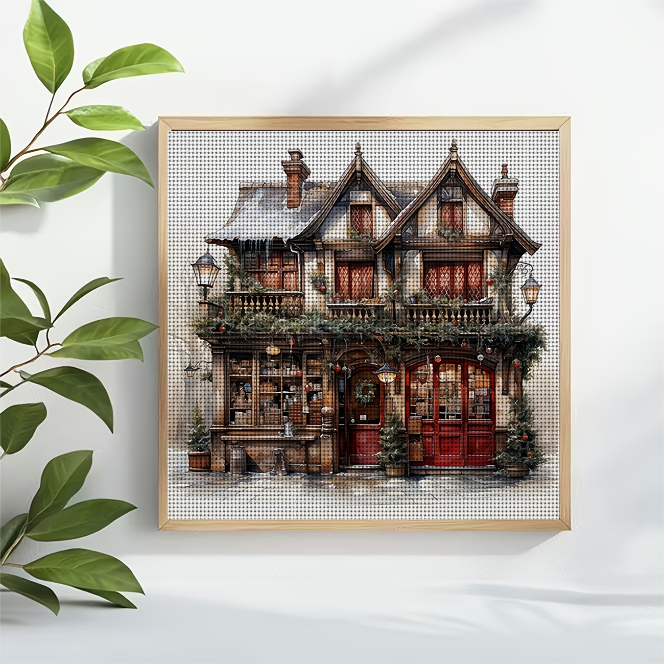 Cross Stitch Printed Kit, Frameless, Christmas Decor Small Shop Pattern