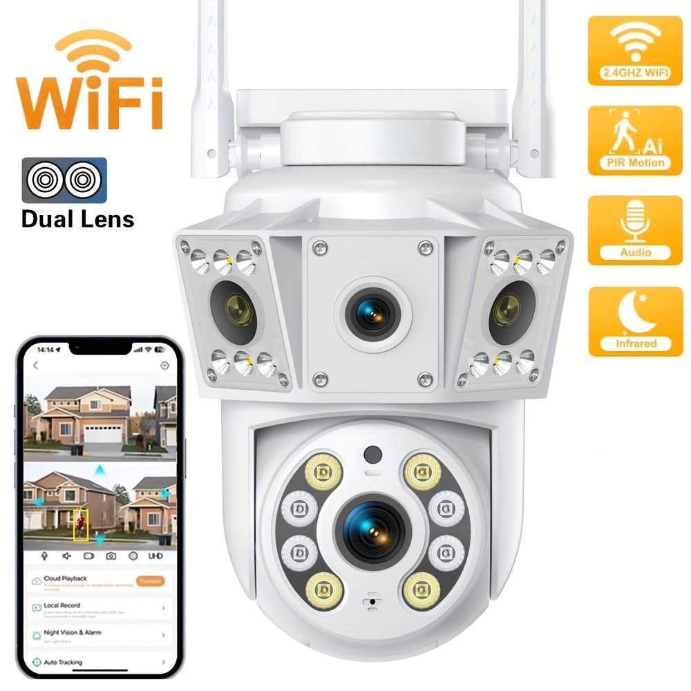 Monitor Wifi sin varillas con Visión Nocturna a Todo Color, Monitoreo de Doble Pantalla para el Hogar, Monitoreo Remoto HD por Celular
