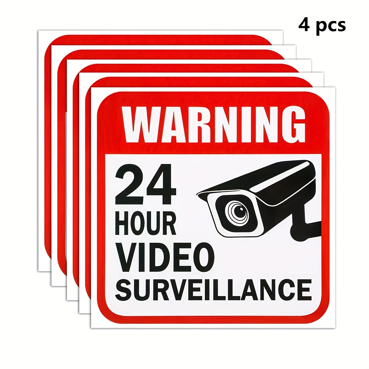 4pcs 24/7 Security Warning Stickers Compatible For Shops, Stores & Home - 3.93-inch Security Decals With Alarm System Stickers, Deterrent Signage For Doors,, Panels - Application (no Tools)