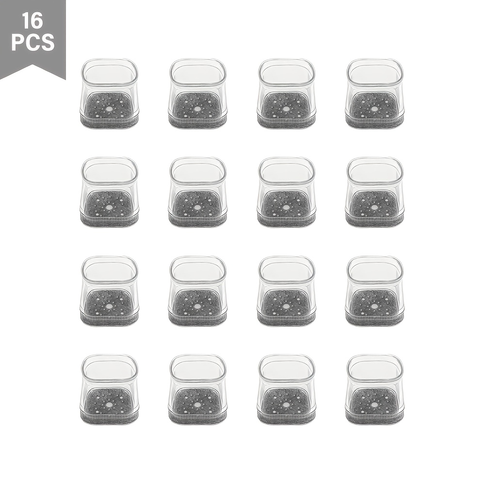 TEMU Juego de 16 protectores cuadrados para patas de muebles: protectores de silicona para patas de sillas con almohadillas de fieltro - Cubiertas