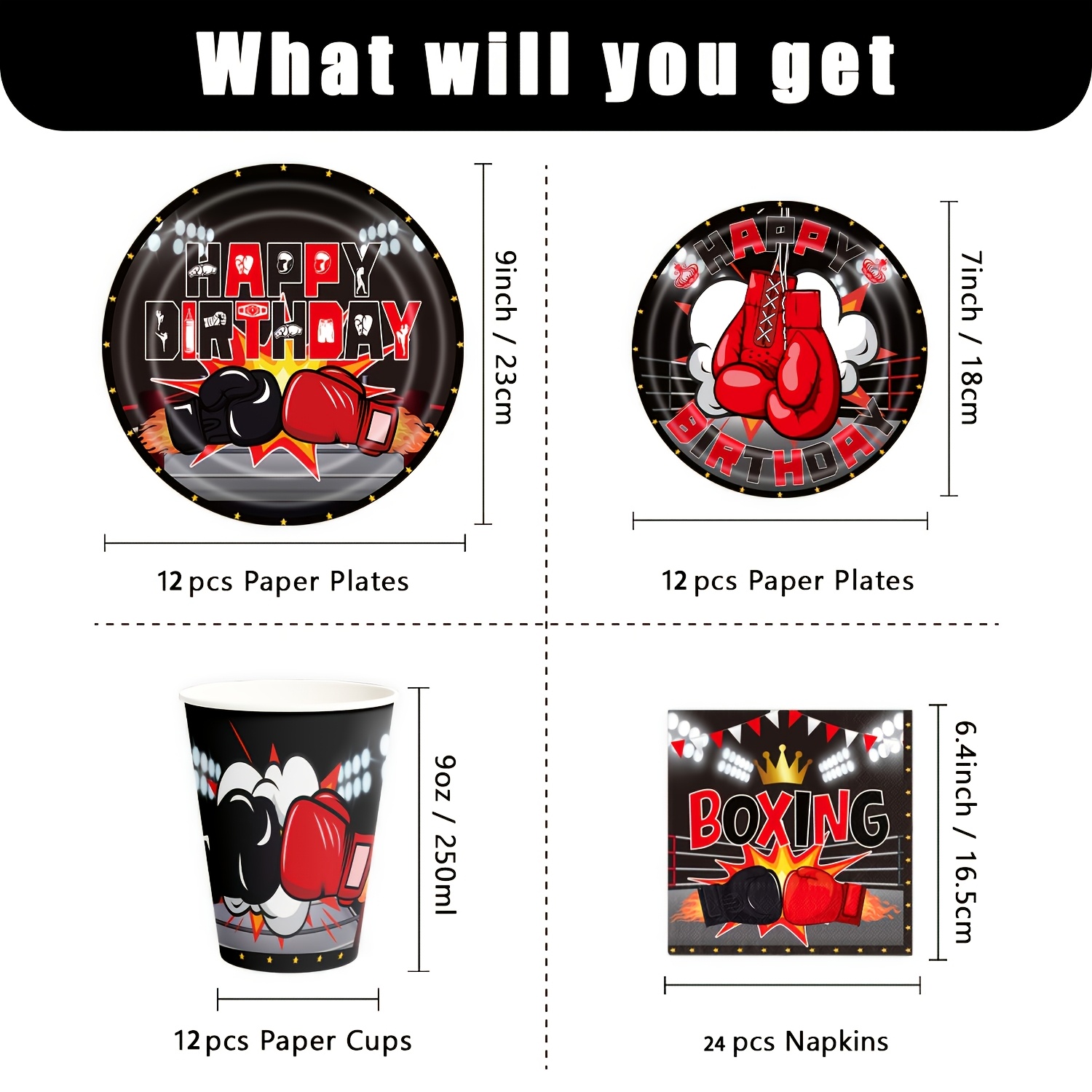 60pcs Boxing Party Decorations - Boxing Party Plates Cups And Napkin, Boxing Tableware, Boxing Party Gifts, Boxing Birthday Party Supplies I Perfect For Halloween