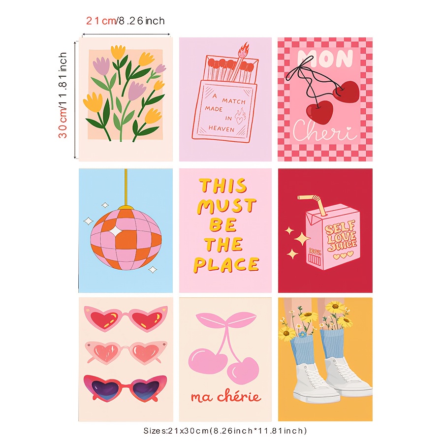 Image of 2d Flat, 2d Flat, 9 Sets Of Pink -style Posters Printed For Dopamine Wall Art, Colorful Canvas Paintings For Danish Dorm Room Decor, Wall Decorations, Halloween Christmas Decor