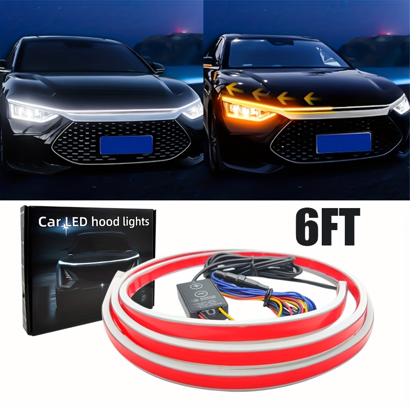TEMU 79'' Car Hood Light Strip, Flexible Dynamic Daytime Hood Light Strip, Auto Led Strip Light With Fuse Protection, Universal Exterior Decor For Suvs, Trucks, & Most Vehicles, Without Battery