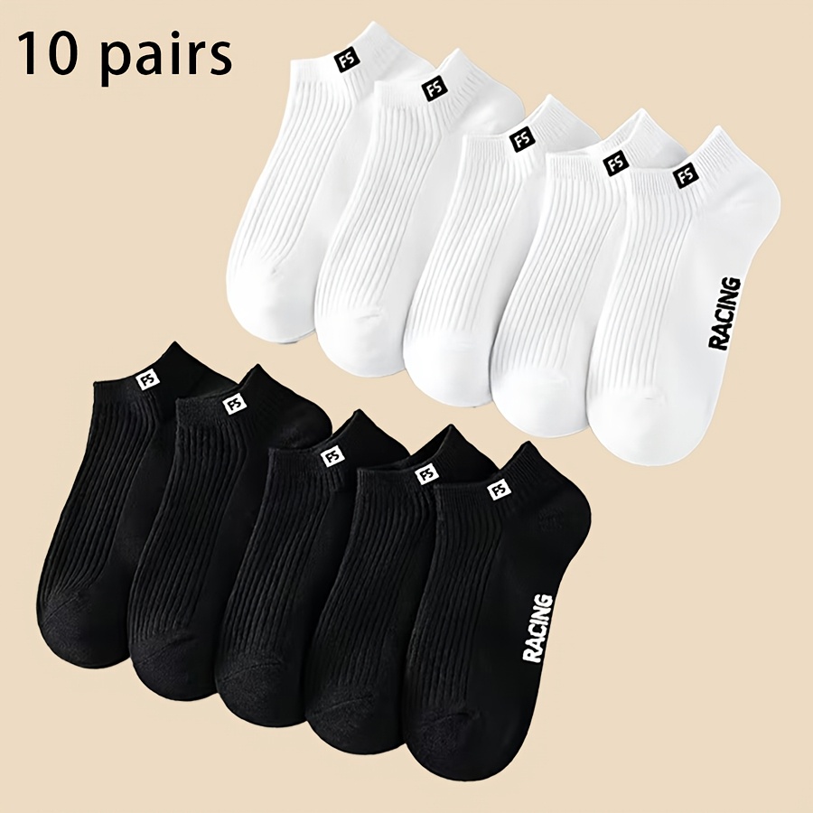 TEMU 10 Pairs Men's Socks Women's Socks Black White Short Socks Trendy Easy All-match Couple Socks Fashionable All-match Spring Summer Casual Sports
