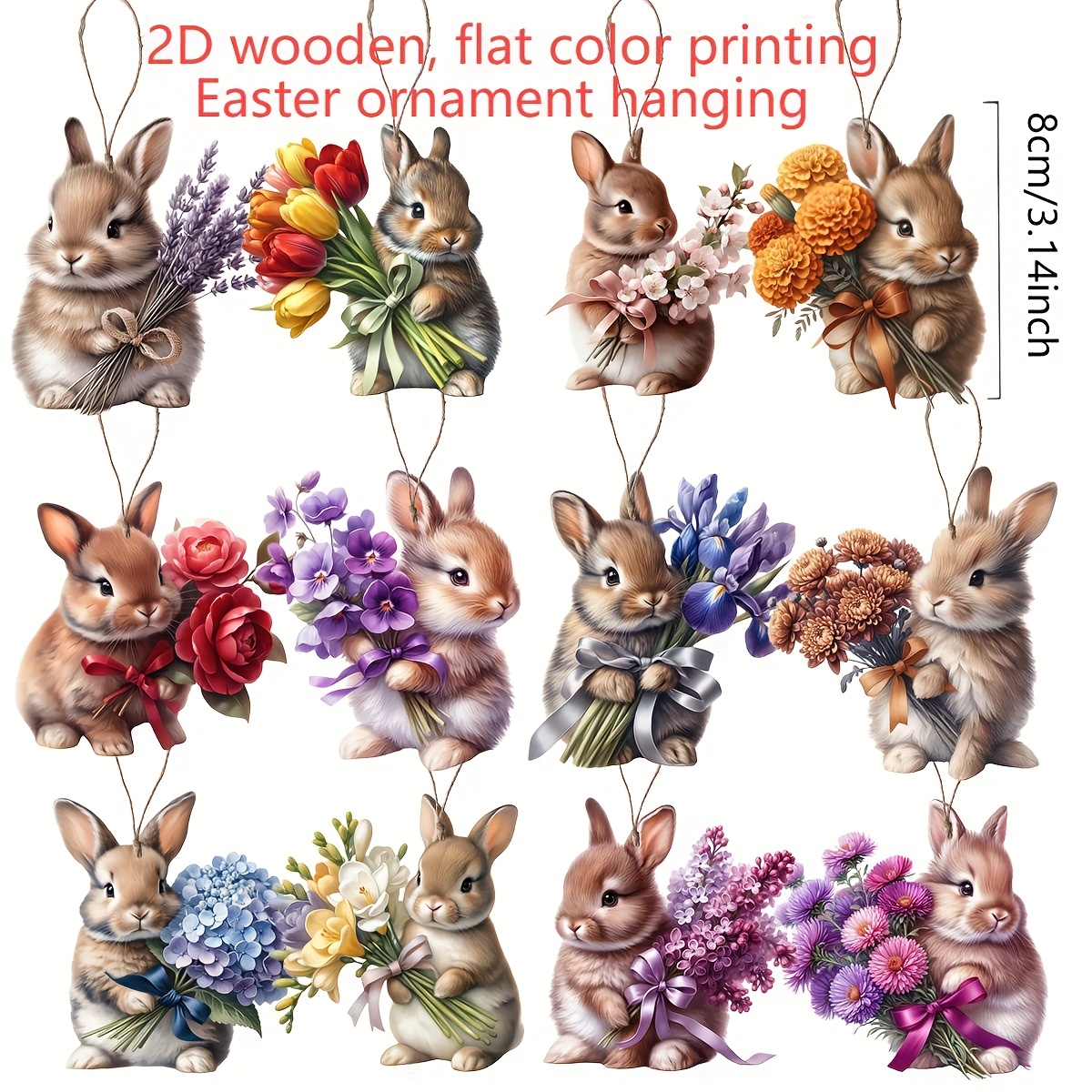 2d Flat - 12pcs/set Easter Decorations, 2d Wooden Pattern Hanging Ornaments, Home Decoration, Holiday Decoration, Party Decoratio