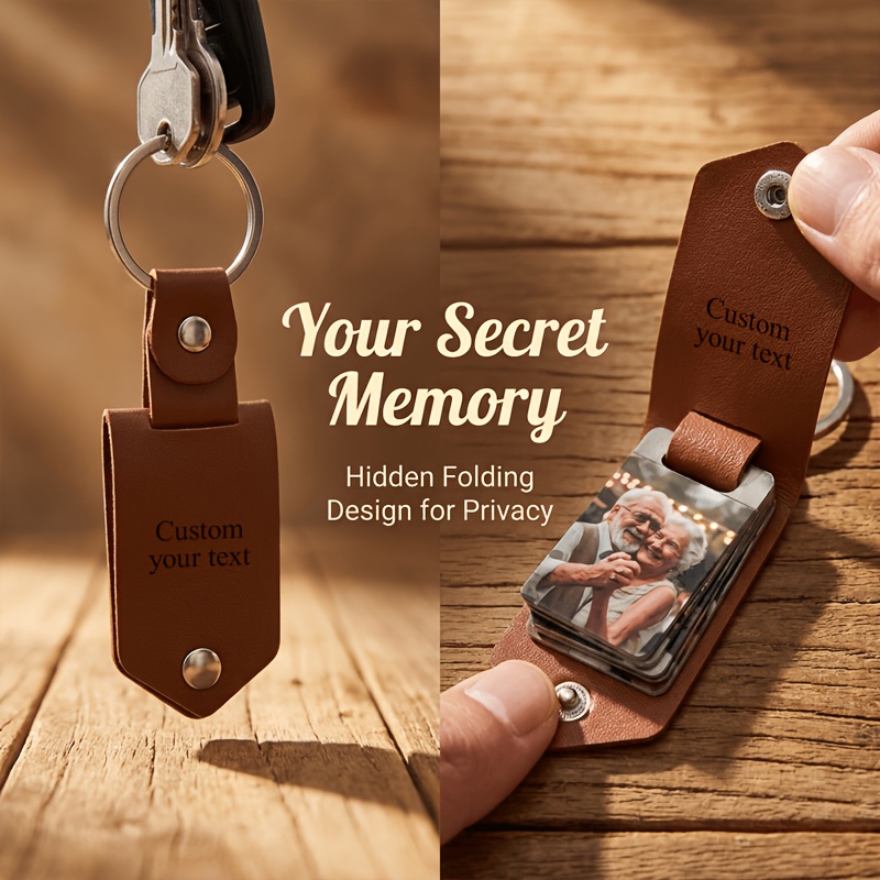 TEMU Personalized Photo Keychain, Custom Colorful Photo And Text, Couple Photo Keychain, Family Portrait Commemorative Keychain, Classic Stainless