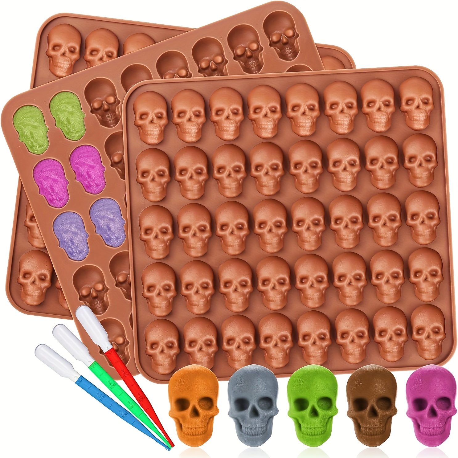 3 pack moldes de silicona antiadherentes para mini calaveras     - moldes realistas para   de calaveras, ideales para diy,   de halloween, cápsulas de gelatina y snacks   (para)