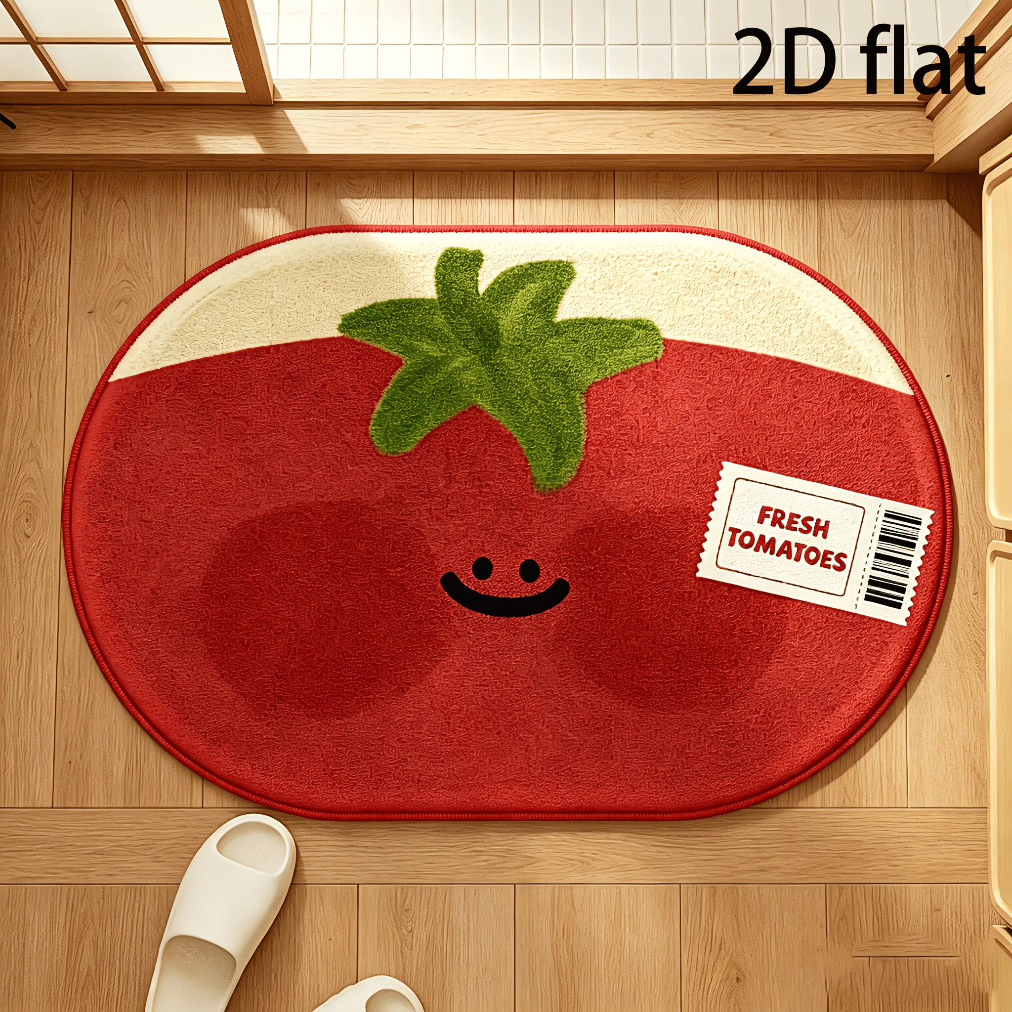 TEMU [hot-molded Base Faux Cashmere] 1pc, Soft And Cute Tomato-shaped Pattern Special Carpet, Soft Comfortable Beautiful Exquisite Cartoon Floor Mat,