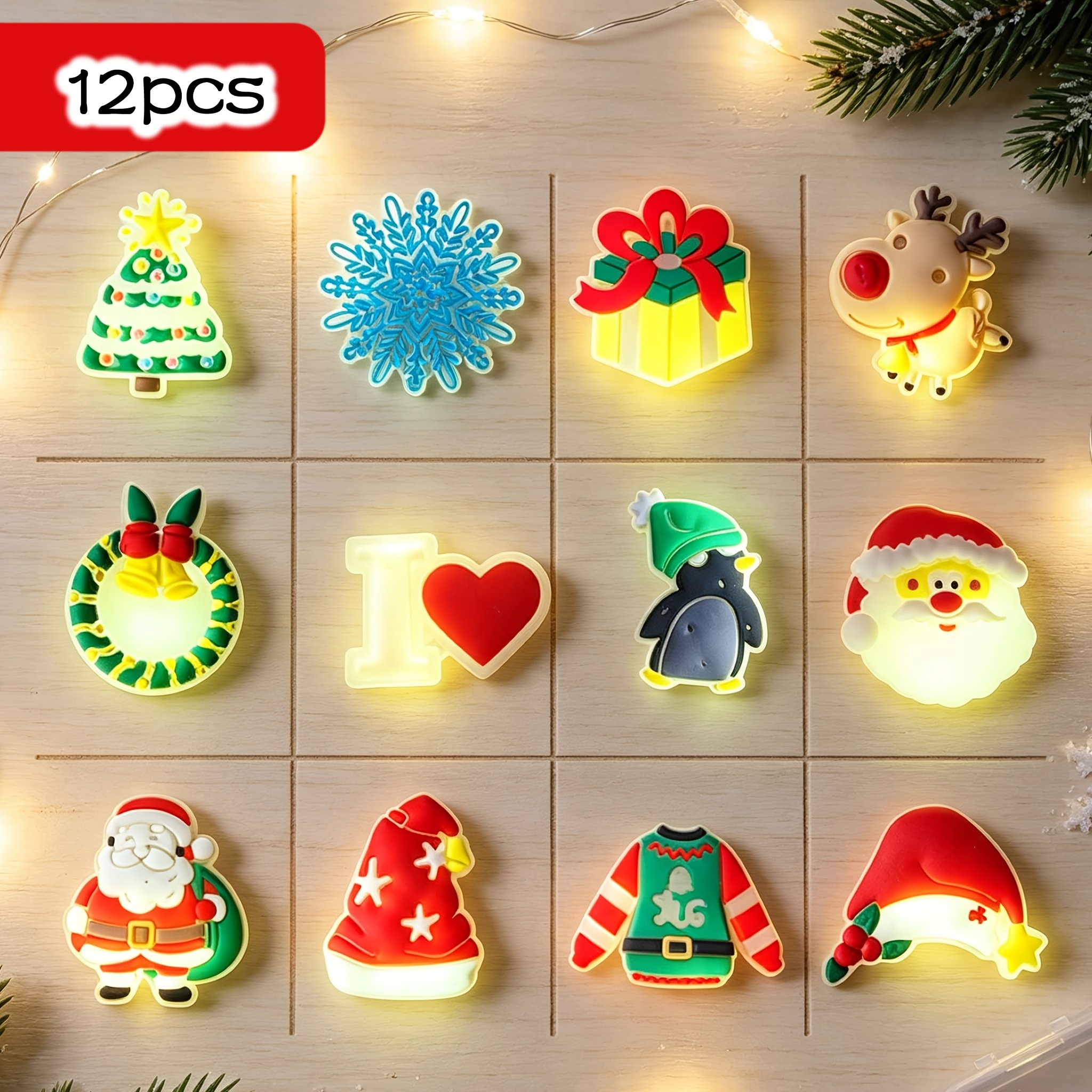 TEMU Lot de 12 breloques pour chaussures en PVC phosphorescentes pour Noël - Père Noël et décorations amovibles phosphorescentes activées par les UV,