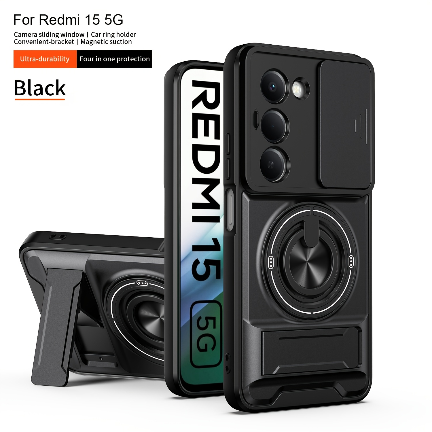 TEMU Étui de téléphone : étui de téléphone magnétique multifonctionnel antichoc, compatible avec Xiaomi Redmi 15 (171 mm/169 mm), à double support