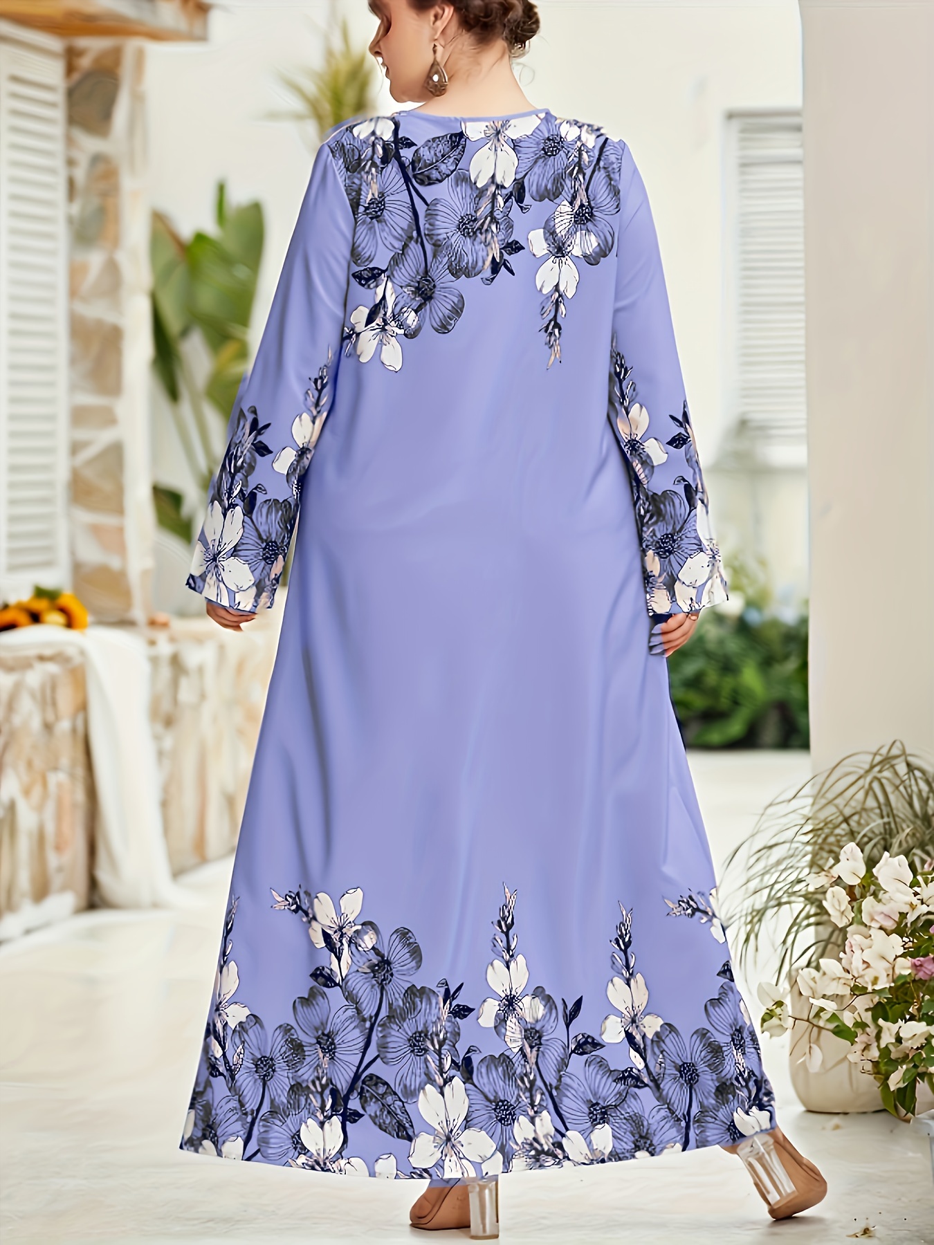 plus size womens floral print tunic dress fitted top flowy - Temu Saudi  Arabia