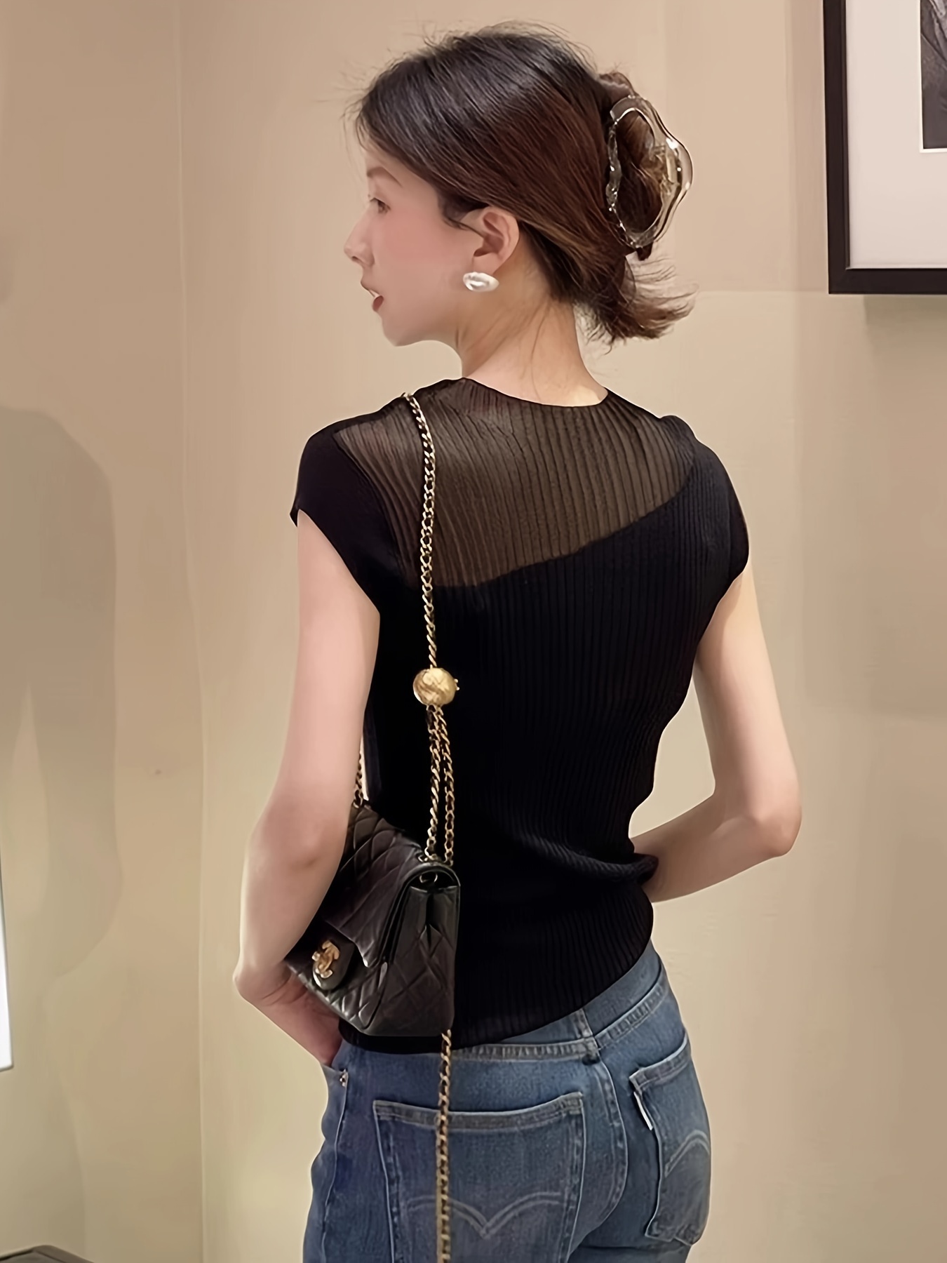 womens sheer black blouse