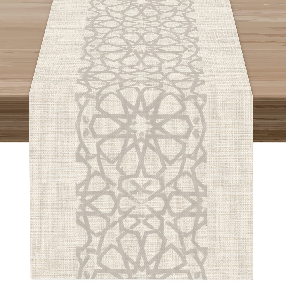 TEMU 1pc, Pure Off-white Geometric Table Runner, Newest Summer Table Runner, Fashionable Light , Printed Polyester Tablecloth Table Runner, Kitchen