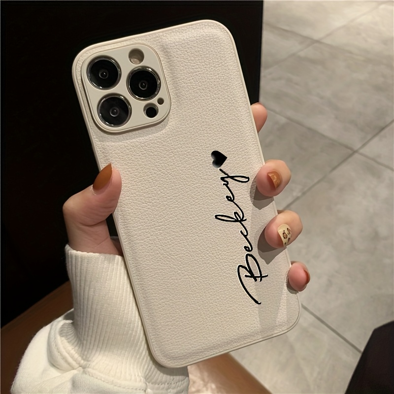 E-shop Personalisierte Initialen Namensbuchstaben Handyhülle für iPhone 17 16 15 14 13 12 11 Pro Max Luxus Weiches Kunstleder Stoßfest DIY Geschenk